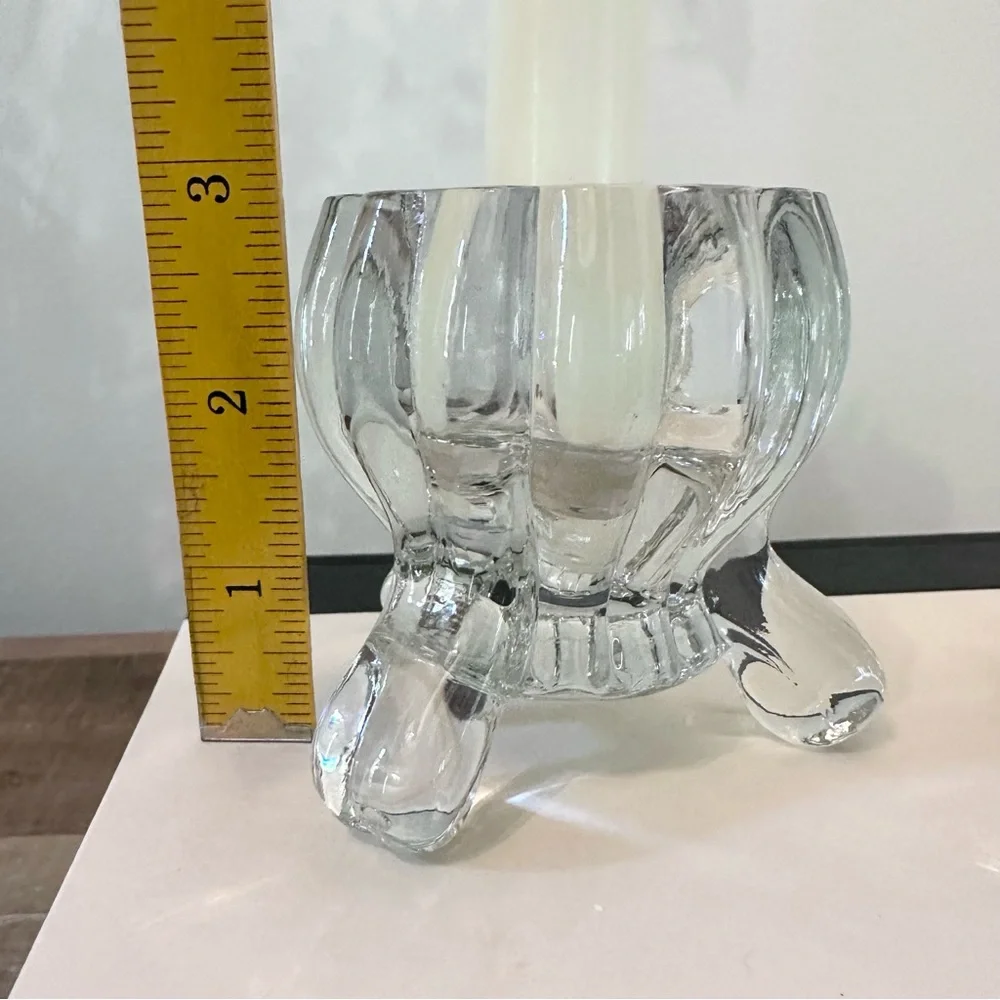 Lot Of 2 Vintage Clear Glass Footed Pillar Tea Light Candle / Air Plant Holders